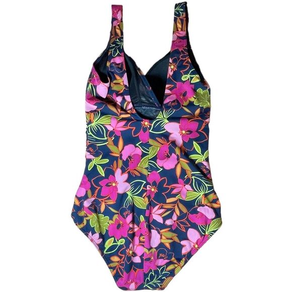 Seekers Australia Fuchsia Blooms Bella Tropical Print One Piece Swimsuit Size 10 - Picture 3 of 13